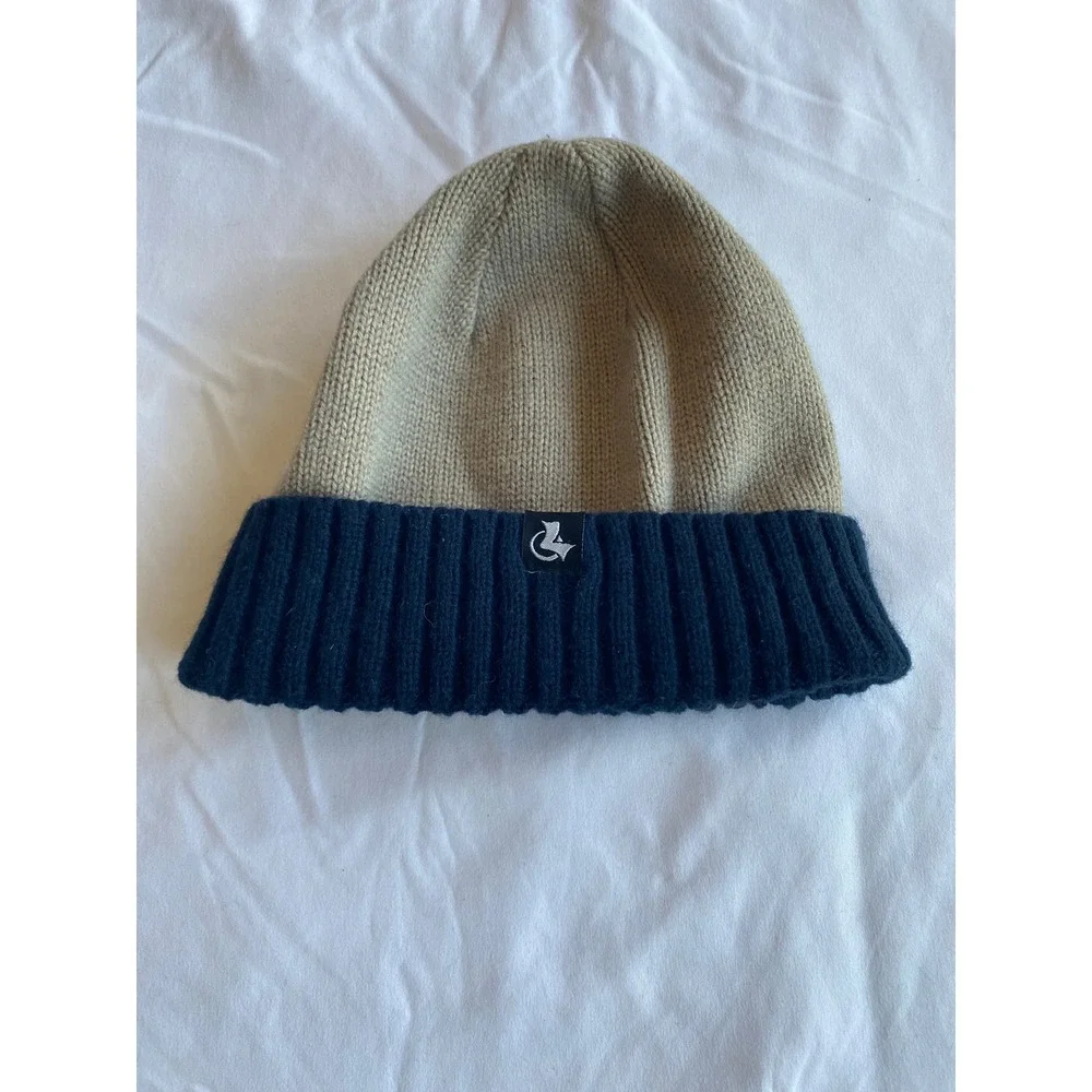 Lyle & Scott Kids Colorblock Ribbed Cuff PREPPY Beanie Size OS Tan Navy